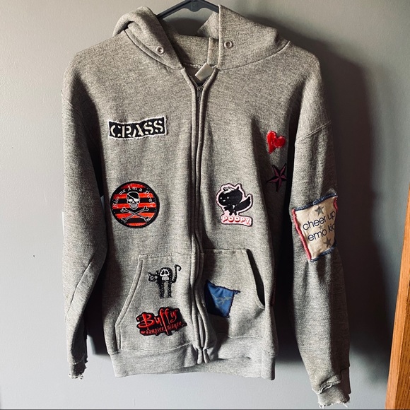 Tops - Gray patch zip up sweatshirt